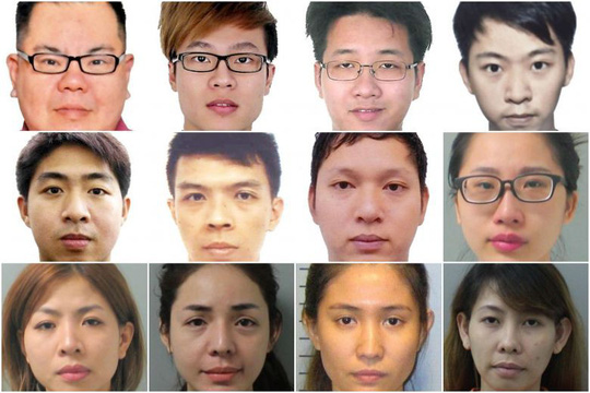12 người đã bị kết án trong đường dây kết hôn giả do Jeremy Tan Chin Hock (hàng thứ 2, thứ 2 từ trái sang) chủ mưu. Ảnh: Straits Times    