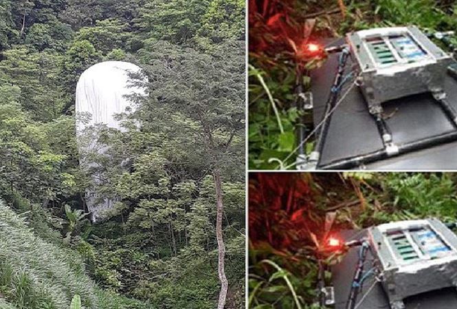 Hình ảnh thiết bị lạ rơi xuống rừng ở Hà Giang. Ảnh H.C    