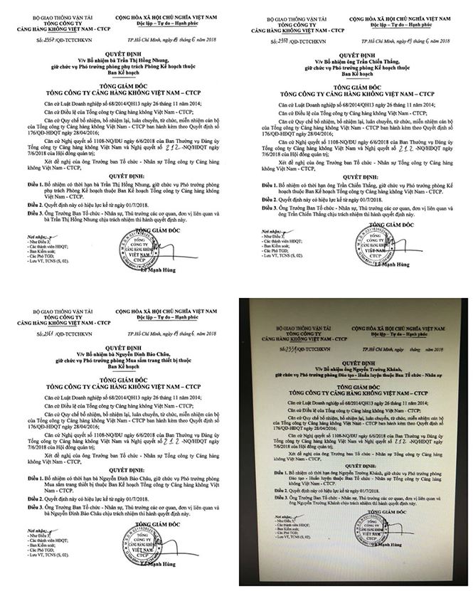 Một số quyết định bổ nhiệm của ông Lê Mạnh Hùng, Tổng Giám đốc Tổng Công ty Cảng Hàng không Việt Nam (ACV) trước ngày về hưu. Ảnh: Quốc Tuấn/Langmoi.