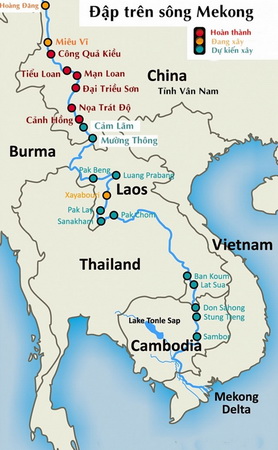 Bản đồ các đập thuỷ điện trên sông Mekong