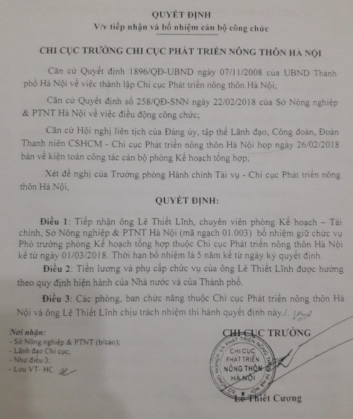 Chỉ vài tháng sau khi ký quyết định bổ nhiệm con trai làm Phó trưởng Phòng Kế hoạch tổng hợp, ông Lê Thiết Lĩnh đã nghỉ hưu theo chế độ.