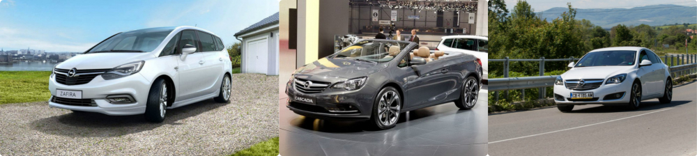 Các mẫu xe Opel Cascada, Opel Insignia và Opel Zafira.