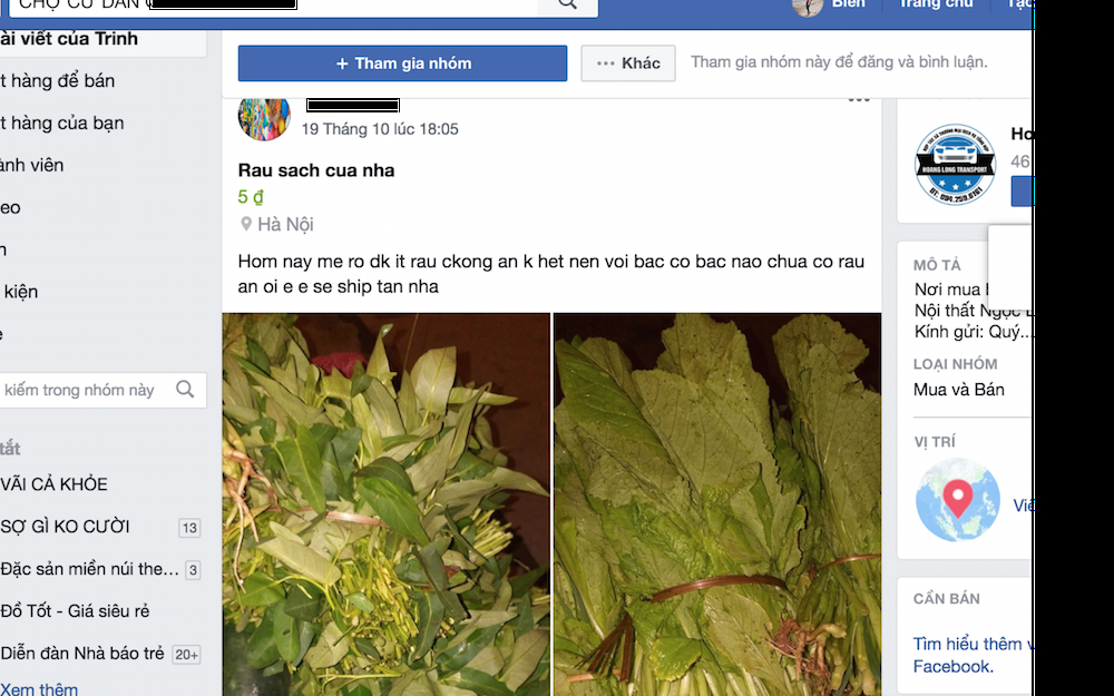 Một chợ online trên mạng giới thiệu và bán rau sạch của nhà trồng được