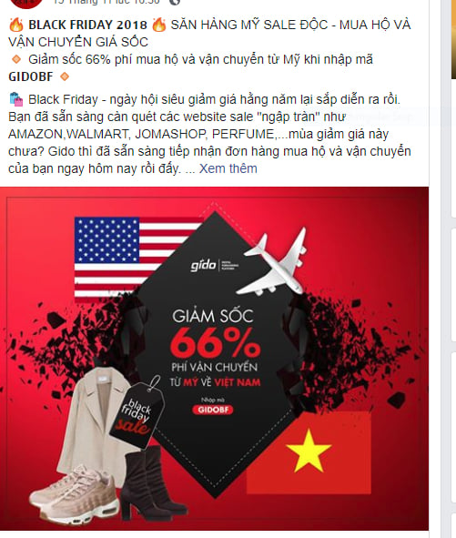 Trên các trang mạng xã hội đã bắt đầu có các quảng cáo về dịch vụ đặt hàng hộ ngày Black Friday (ảnh chụp màn hình)