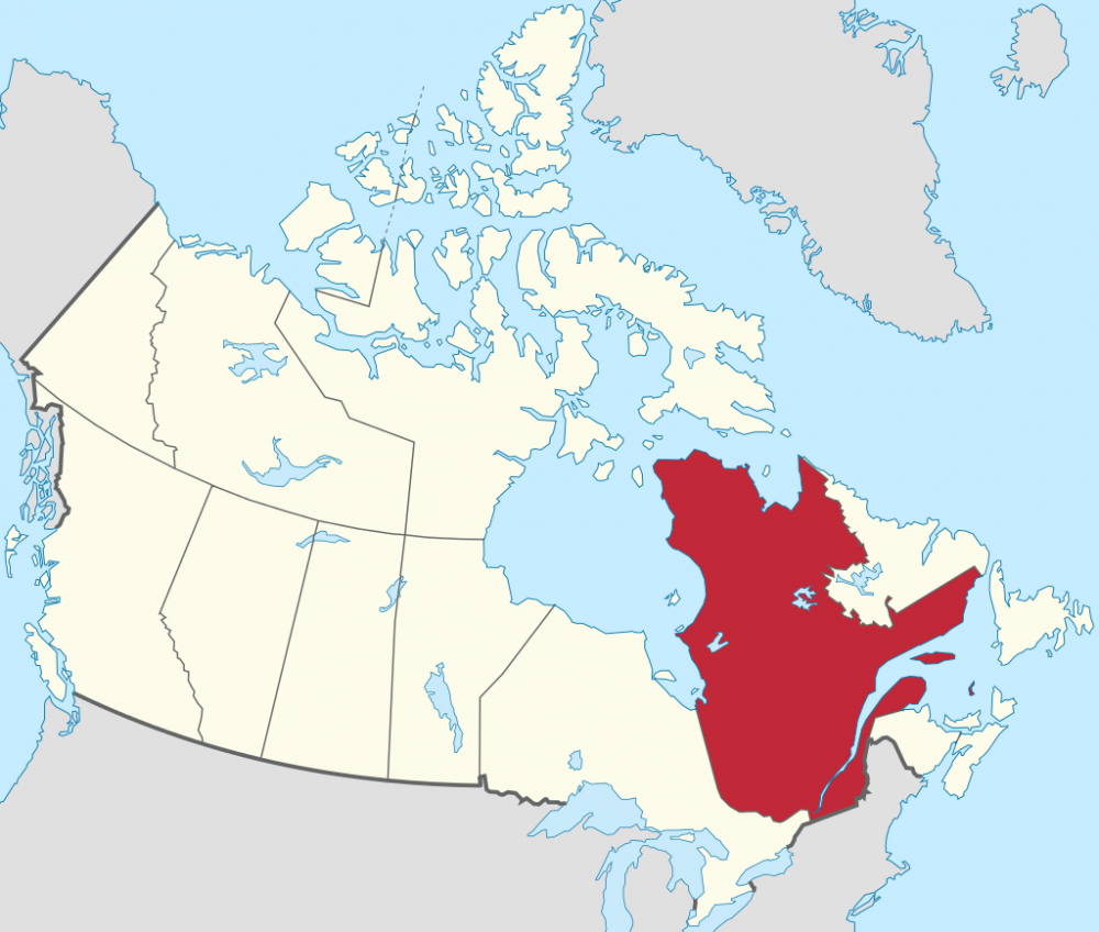 Quebec ( tô màu đỏ) đang được giới đào Bitcoin chú ý
