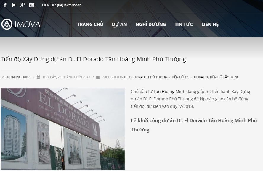 Một trang website giới thiệu và quảng cáo về dự án D’. El Dorado Phú Thượng của Tập đoàn Tân Hoàng Minh 