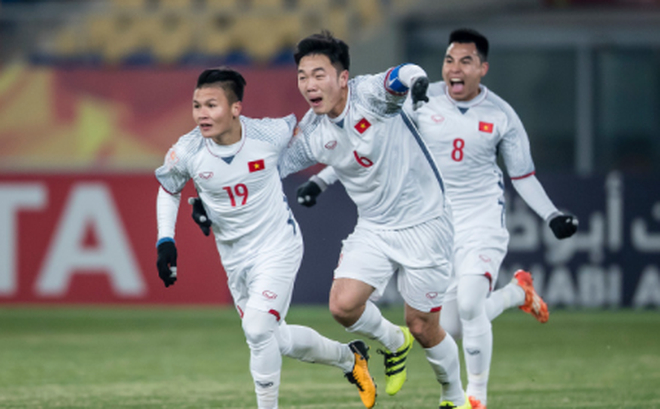 Đội tuyển U23 Việt Nam vỡ òa trong niềm vui chiến thắng trước U23 Qatar. Ảnh: laodong