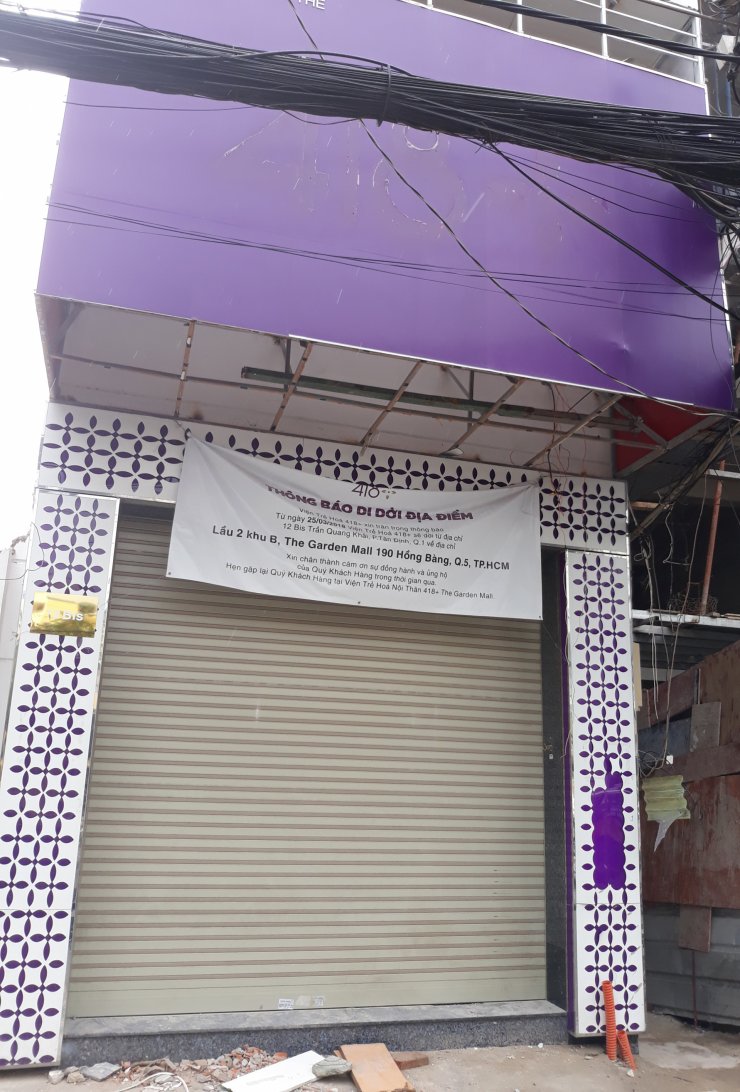Cơ sở của Viện trẻ hóa nội thân 418+ trên đường Trần Quang Khải (Q.1) đang tạm thời đóng cửa