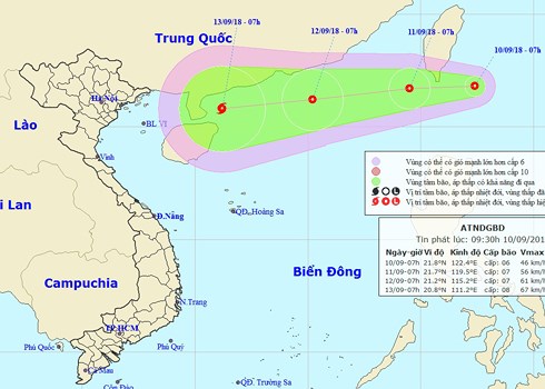 Dự báo hướng đi của Áp thấp nhiệt đới (Trung tâm dự báo Khí tượng Thủy văn quốc gia)  