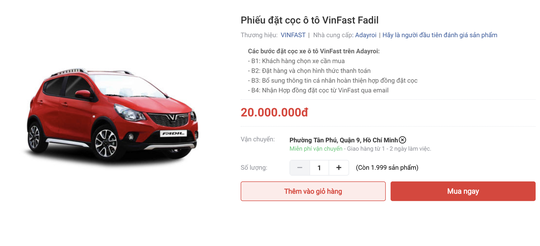 Vinfast đang nhận đặt cọc xe Fadil với số tiền 20 triệu đồng