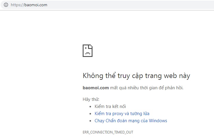 Nhiều trang không thể truy cập, trong đó có baomoi.com vào cuối giờ sáng nay.