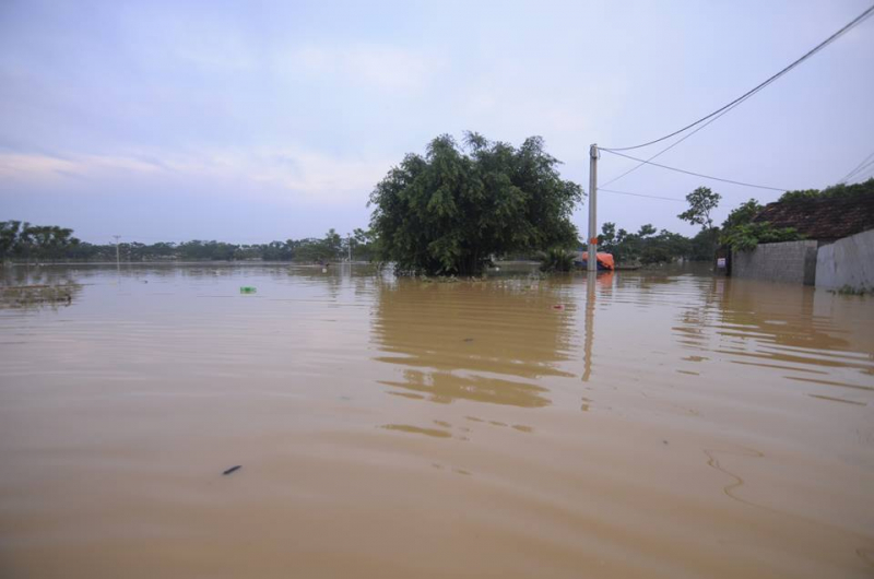 Không thể phân biệt đâu là sông, ao hay mặt đường đi.