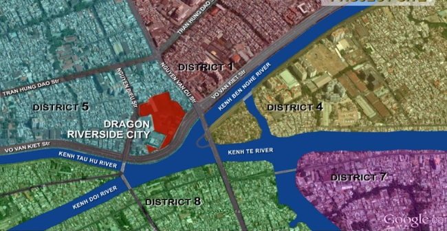 Dragon Riverside City tọa lạc tại vị trí đắc địa trên đường Võ Văn Kiệt - Ảnh từ Google map.    
