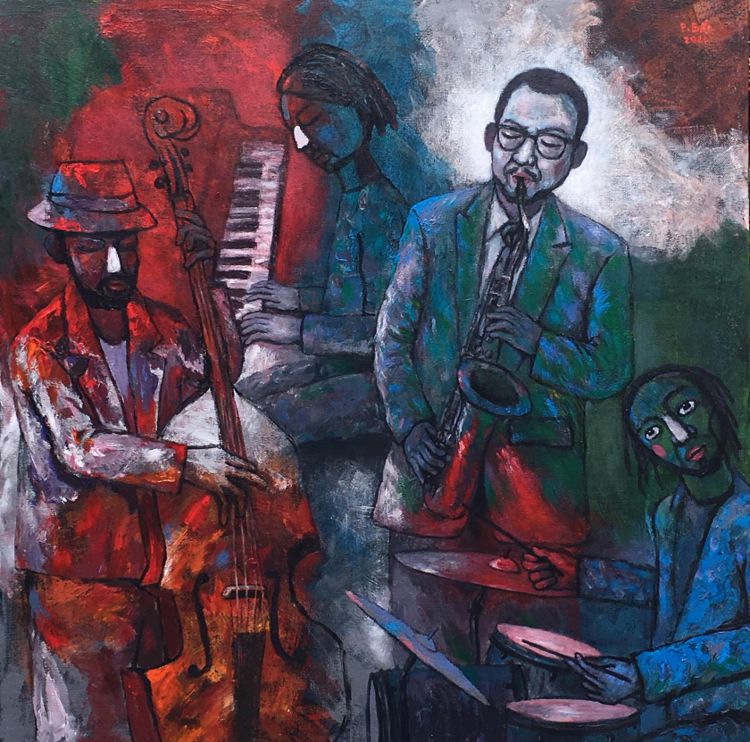 Những nghệ sĩ nhạc Jazz. Acrylic. 150x150cm.
