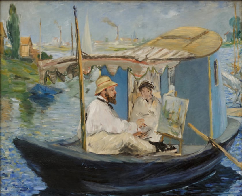 Monet Painting on His Studio-Boat (1874) - Edouard Manet