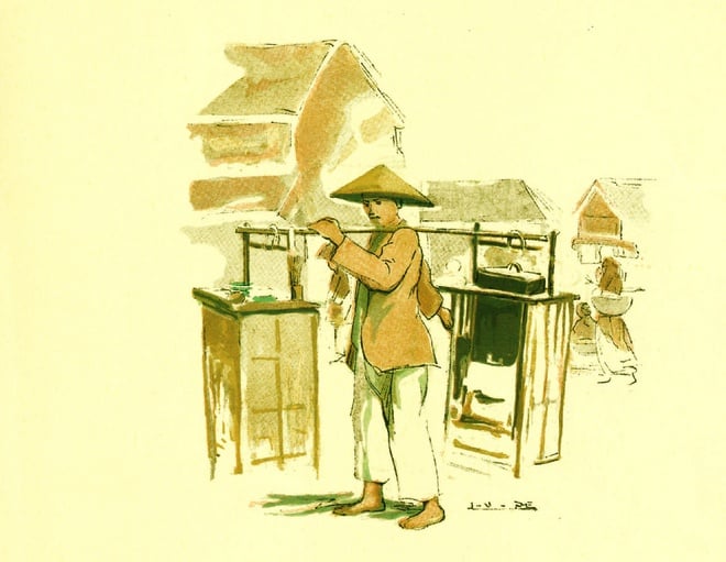 Bức tranh người bán phở gánh trên phố cổ Hà Nội.