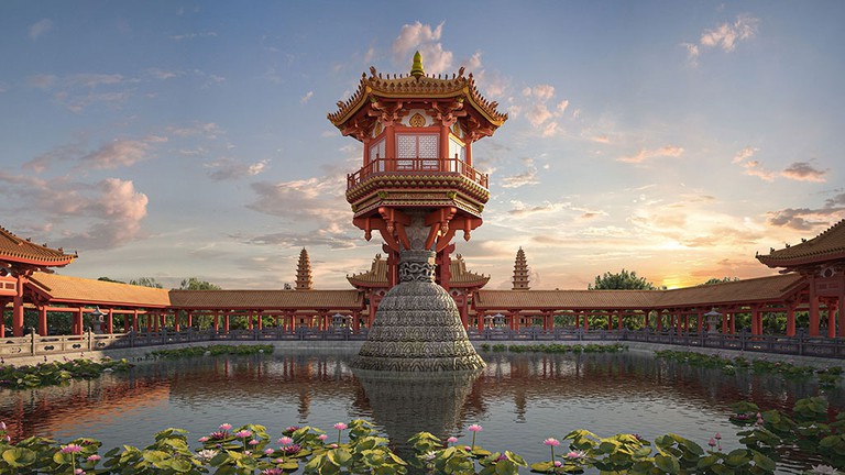 Khung cảnh tuyệt mỹ của chùa những ngày đầu xây dựng được tái hiện bằng VR.