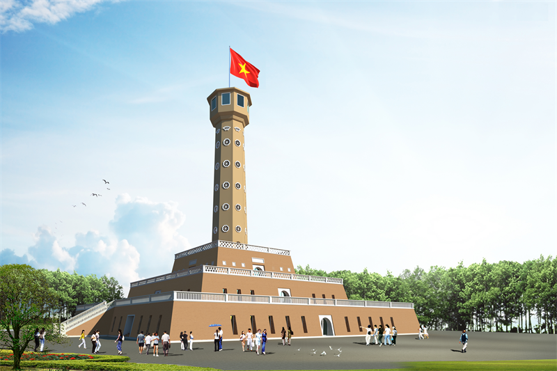 Toàn cảnh cột cờ tại Cà Mau được lấy ý tưởng thiết kế giống cột cờ Hà Nội