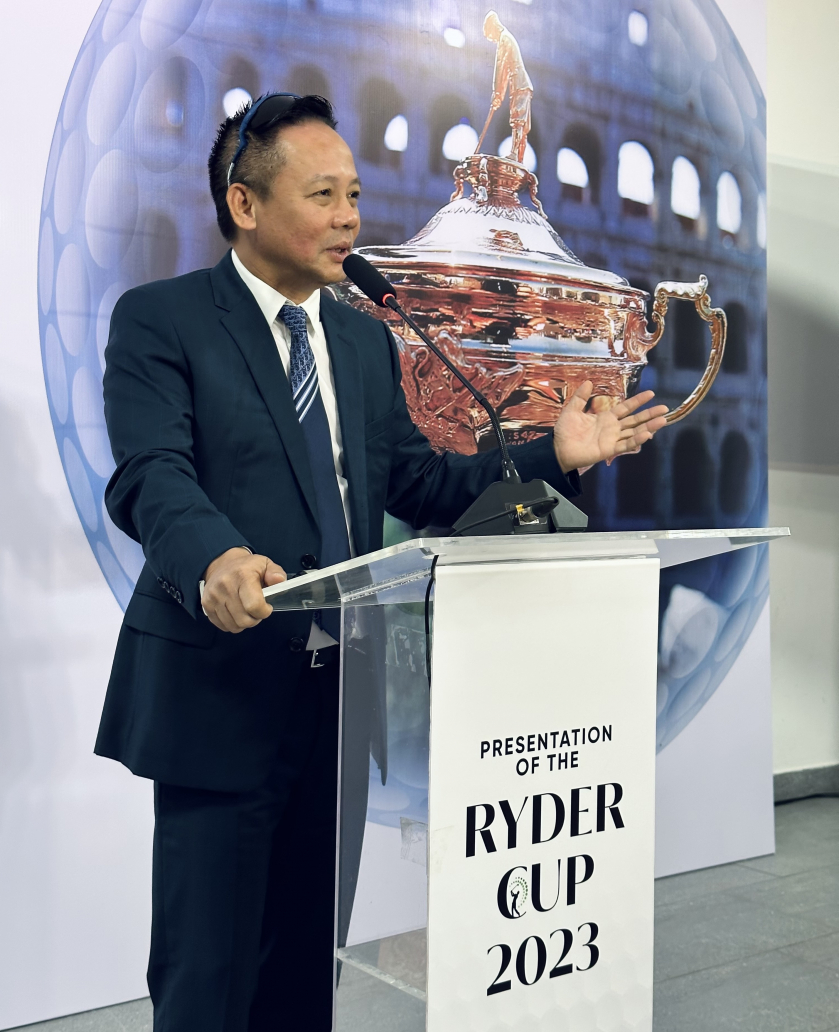 Ông Bùi Đức Long – Chủ tịch HĐQT VGS Group phát biểu tại sự kiện giới thiệu Ryder Cup 2023 tại Việt Nam