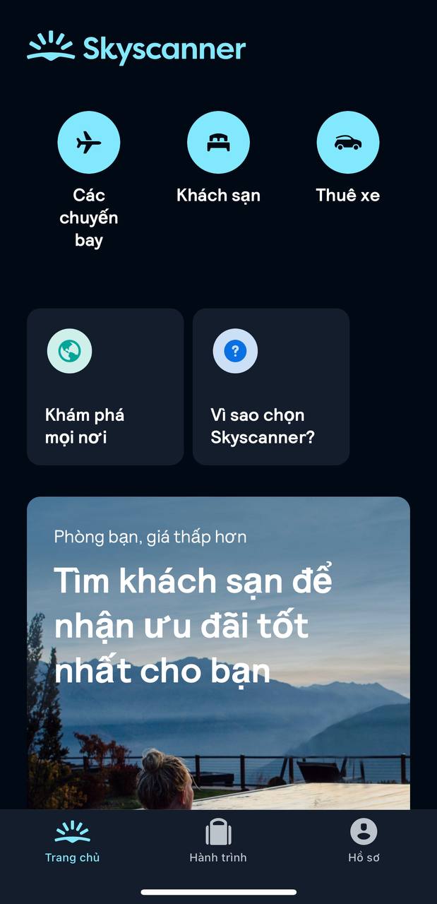 Giao diện Skyscanner trên hệ điều hành iOS.