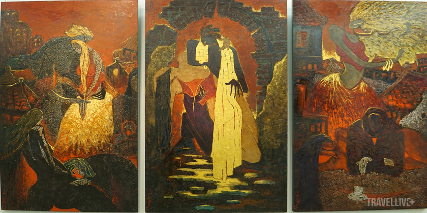 3 tác phẩm: Hoàng hôn phố cổ 1, Hoàng hôn phố cổ 2, Hoàng hôn phố cổ 3 của họa sĩ Trần Quang Hải