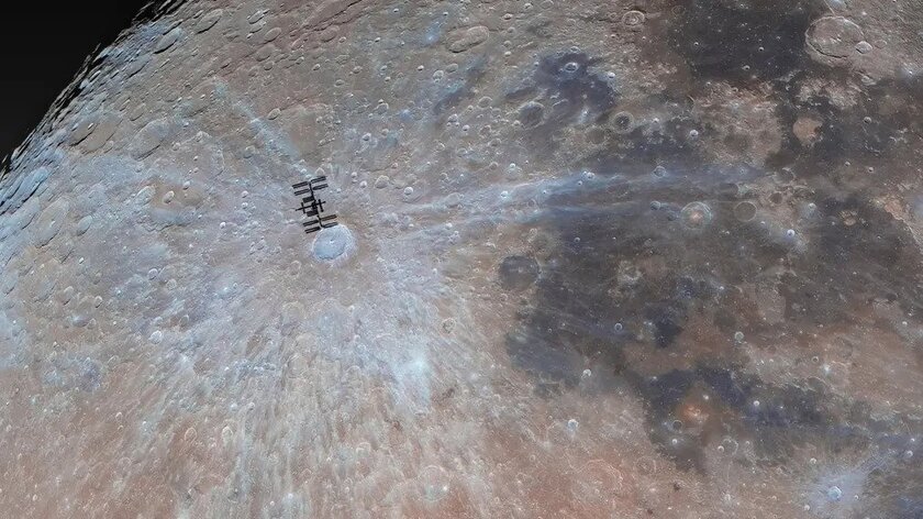 Chuyến thăm Tycho của Andrew McCarthy - Á quân về con người và không gian. Trong bức ảnh này, Trạm vũ trụ quốc tế (ISS) đã được chụp thẳng hàng với miệng núi lửa mặt trăng Tycho