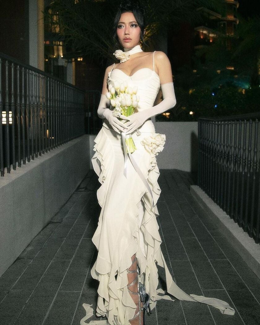 Diệu Nhi mặc thiết kế của Fancì Club trong ngày cưới