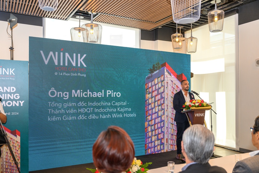 Ông Michael Piro – Tổng giám đốc Indochina Capital – Thành viên HĐQT Indochina Kajima kiêm Giám đốc điều hành Wink Hotels phát biểu tại buỗi lễ khai trương