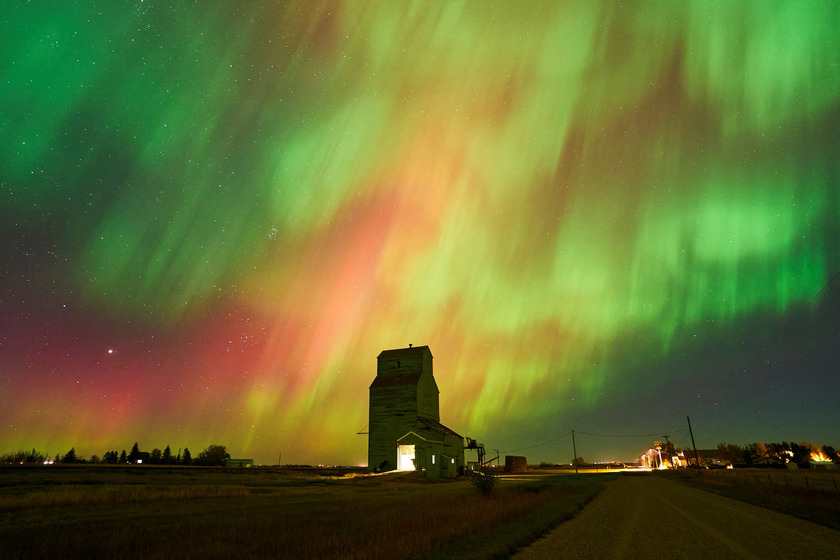 Cực quang thắp sáng bầu trời ở Brant, Alberta, Canada