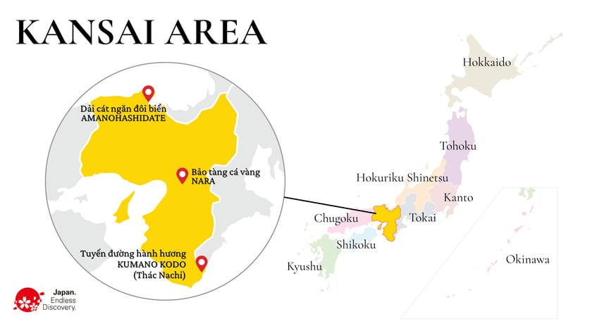 Vị trí khu vực Kansai và các địa điểm du lịch tại Kansai