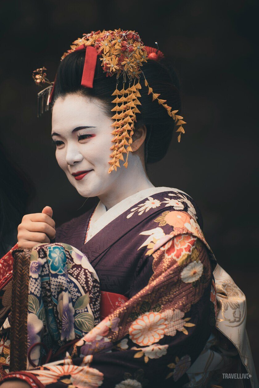 Geisha luôn trang điểm bằng một lớp phấn dày, môi được đánh son đỏ tươi, mắt kẻ bằng chì đen và đỏ, họ mặc kimono, không lấy chồng và làm việc cho các người bảo trợ.