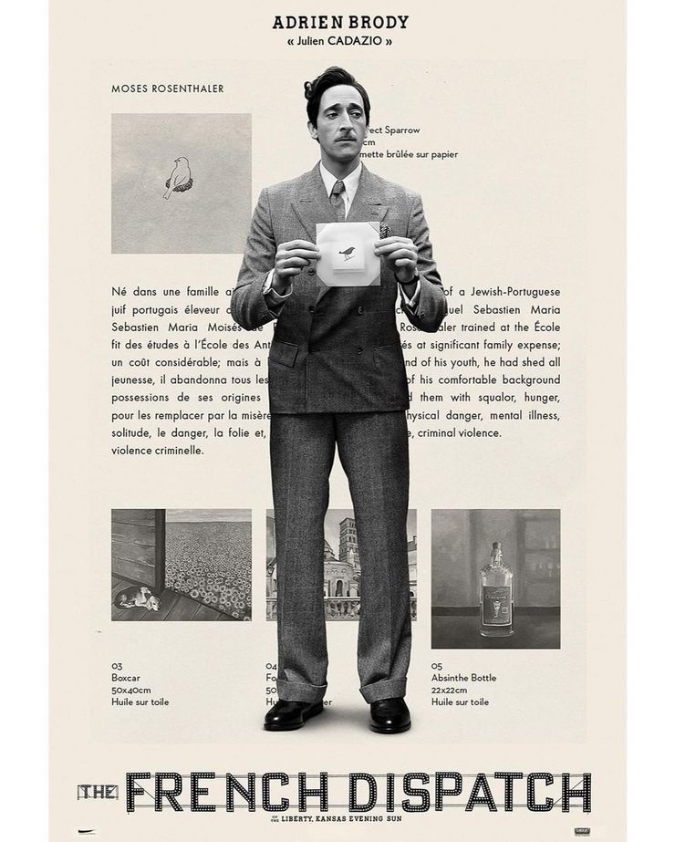 Andrien Brody trong vai Julien Cadazio, một nhà buôn nghệ thuật, được mô phỏng từ nhân vật có thật là Lord Duveen, từng là chủ đề cho một chuyên mục gồm 6 phần của S. N. Behrman (phóng viên tạp chí The New Yorker).