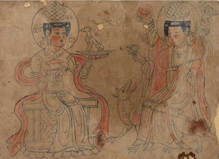 Tranh vẽ hai nữ thần của nền văn minh Sogdiana, trong Thư viên Đôn Hoàng