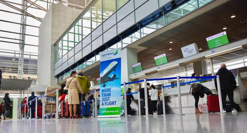 Khu vực check-in của Bamboo Airways tại Frankfurt - Ảnh: Internet