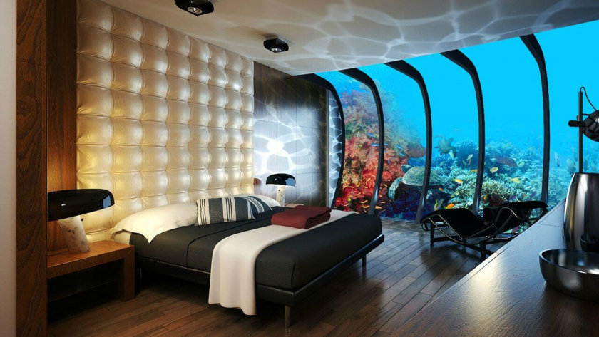 Phòng ngủ dưới đại dương của khách sạn Jules’ Undersea Lodge.