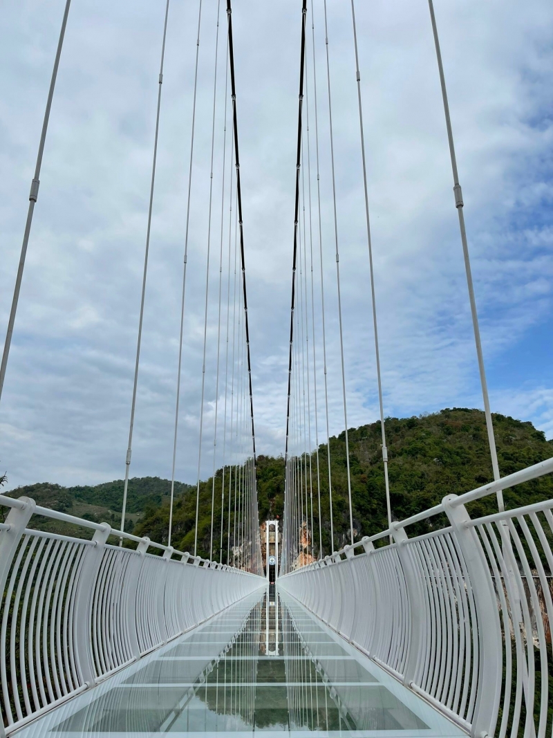 Cây cầu kính đi bộ dài nhất thế giới có tên gọi là cầu Bạch Long với tổng chiều dài 632 m tọa lạc tại xã Mường Sang, huyện Mộc Châu, tỉnh Sơn La. Ảnh: Internet