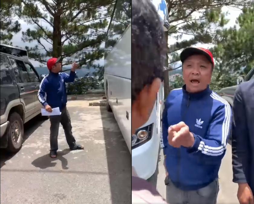 Đối tượng tiếp cận xe du lịch và gây hấn với HDV tại Đà Lạt (ảnh cắt từ video). Nguồn: Phạm Nguyễn Duy Anh