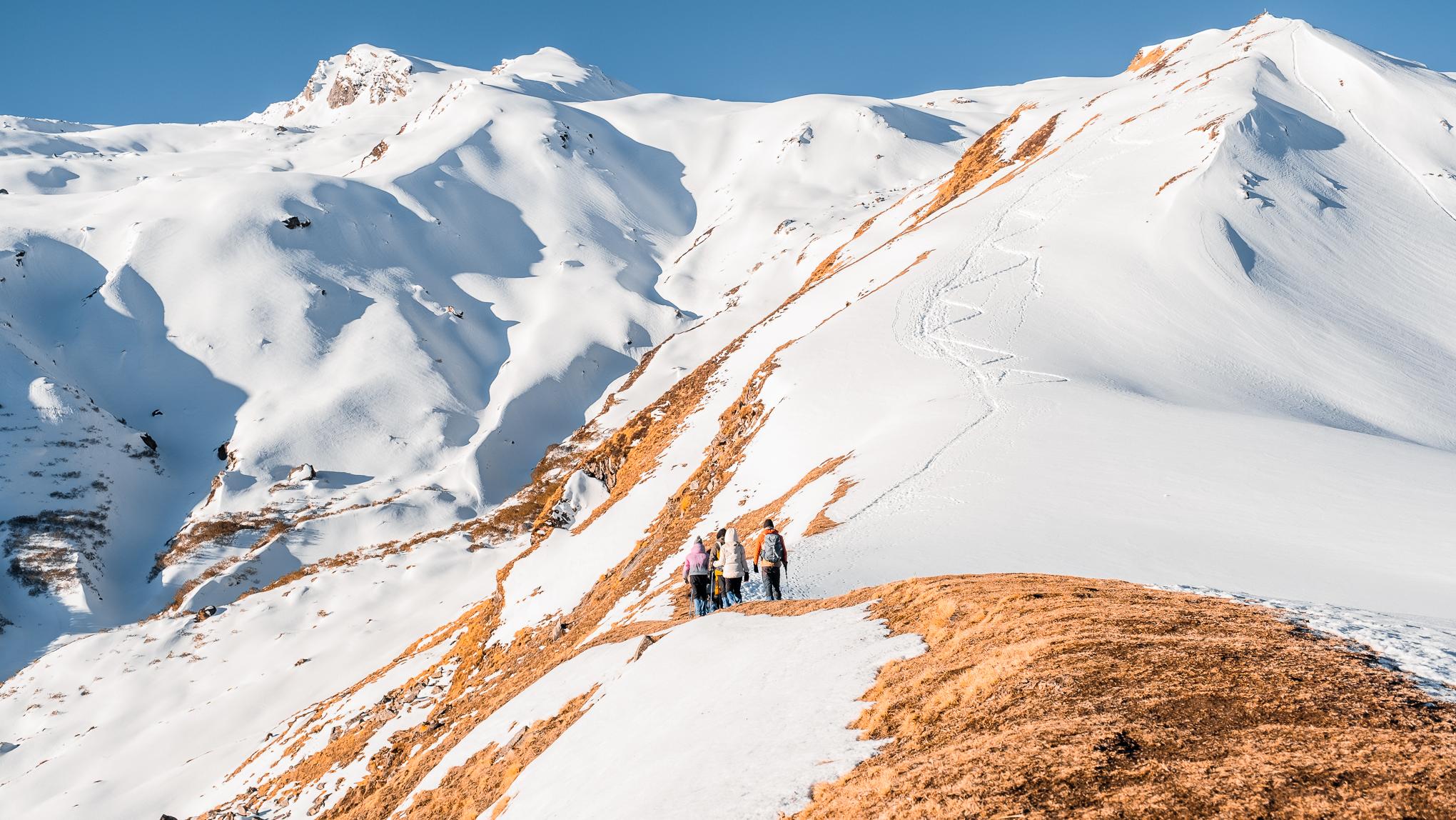 Trekking trên những đồi tuyết bao la ở Kuari Pass và Pangarchulla Peak