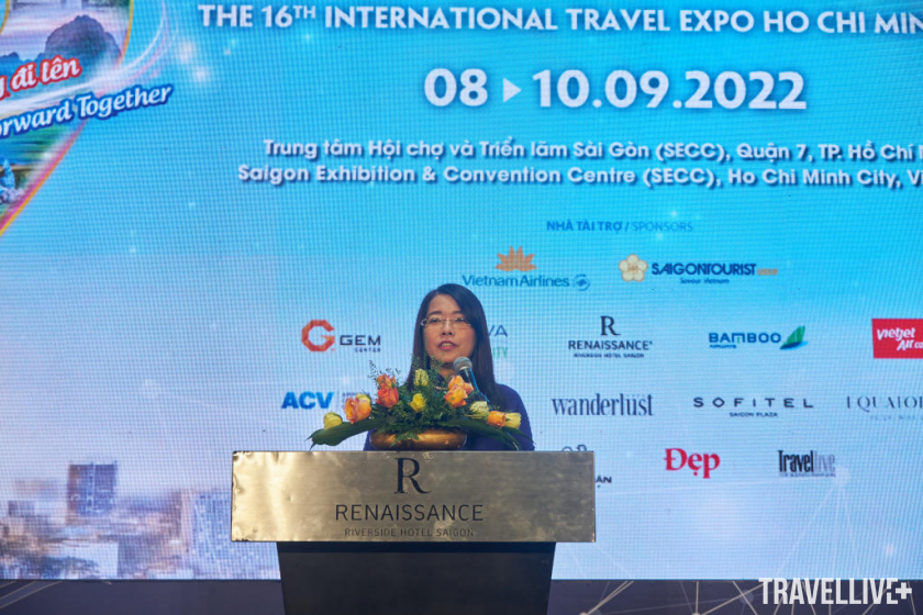 Bà Nguyễn Thị Ánh Hoa phát biểu tại buổi họp báo ITE 2022.