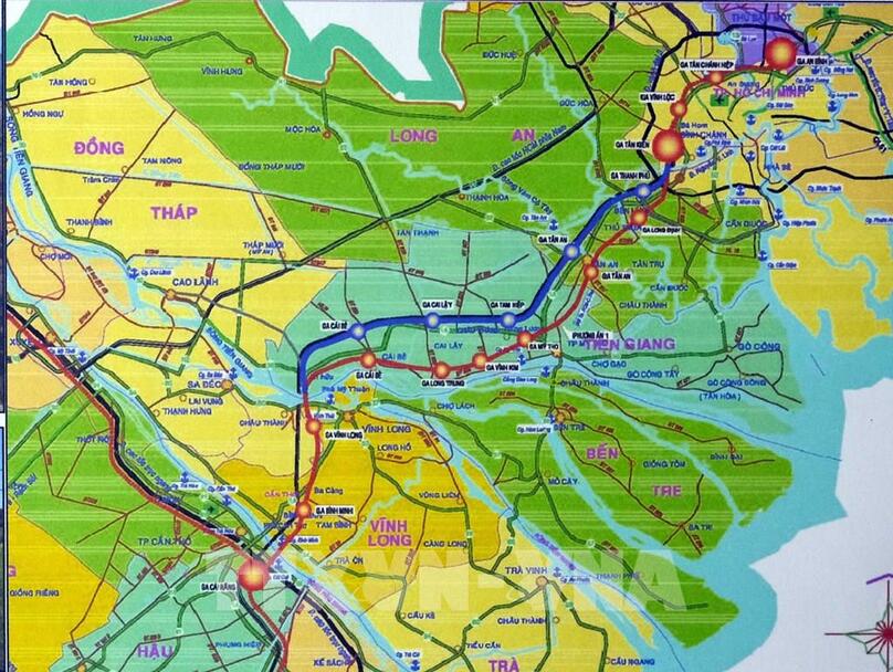 Tuyến đường sắt Hồ Chí Minh - Cần Thơ dự kiến dài 174,7km, trong đó có 6,5km đi qua địa phận thành phố Cần Thơ. Ảnh: Thanh Liêm - TTXVN