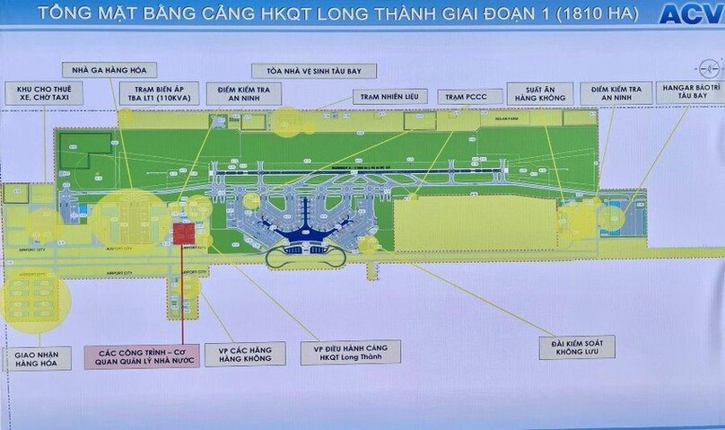 Bản đồ phân bổ các khu chức năng ở sân bay Long Thành (Ảnh: PLO)