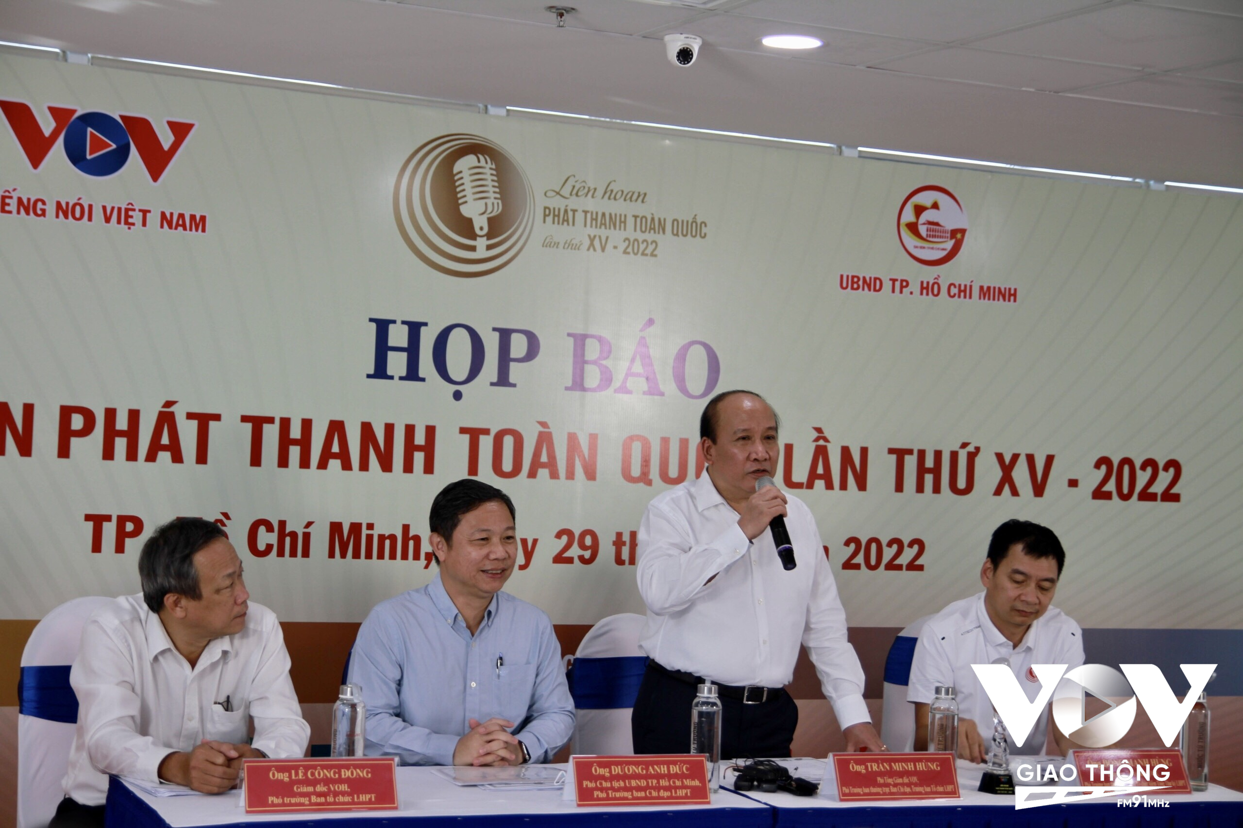 Ông Trần Minh Hùng, Phó Tổng Giám đốc, Đài TNVN, Trưởng Ban Tổ chức Liên hoan phát thanh toàn quốc lần thứ XV phát biểu tại buổi họp báo.