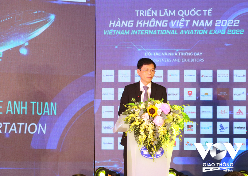 Thứ trưởng Bộ GTVT Lê Anh Tuấn phát biểu tại khai mạc Triển lãm Quốc tế Hàng không Việt Nam 2022