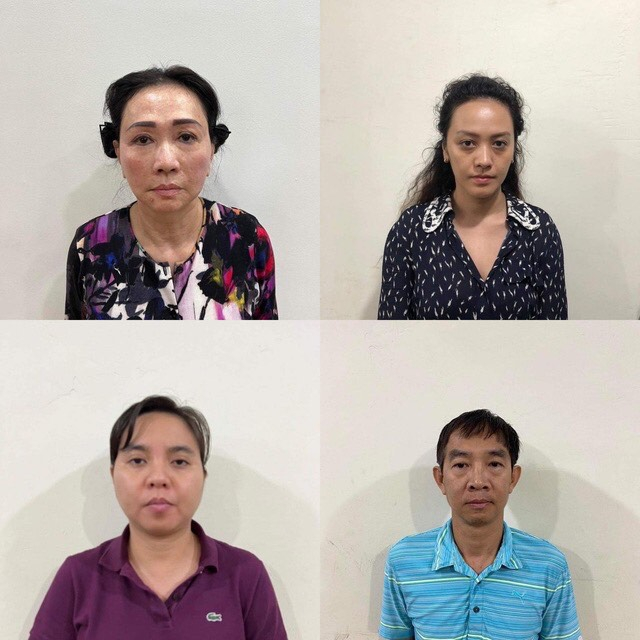 Bà Trương Mỹ Lan (trên cùng bên trái) và 3 bị can đồng phạm về tội “Lừa đảo chiếm đoạt tài sản”.