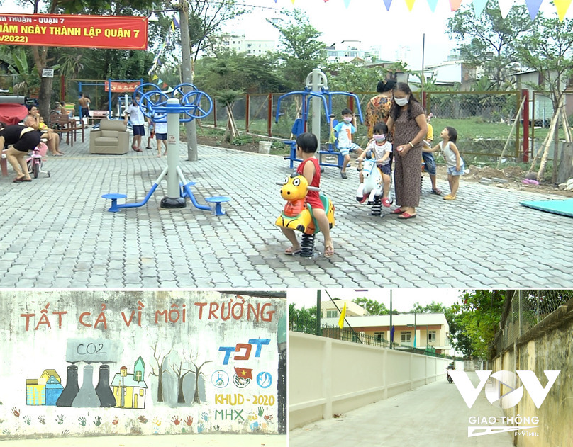 Công viên tại phường Bình Thuận, quận 7 sau khi được cải tạo trở thành địa chỉ tập luyện và vui chơi giải trí quen thuộc hàng ngày của người dân.