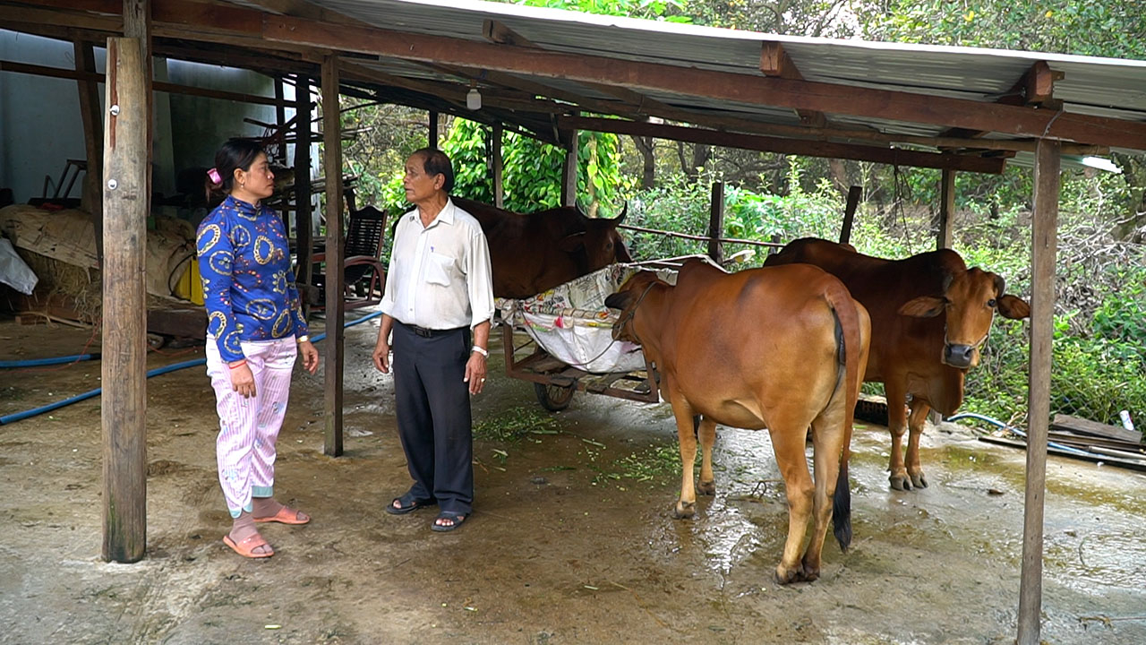 Già làng Lâm Hay thuyết phục người dân di dời chuồng bò ra vị trí xa nhà mình