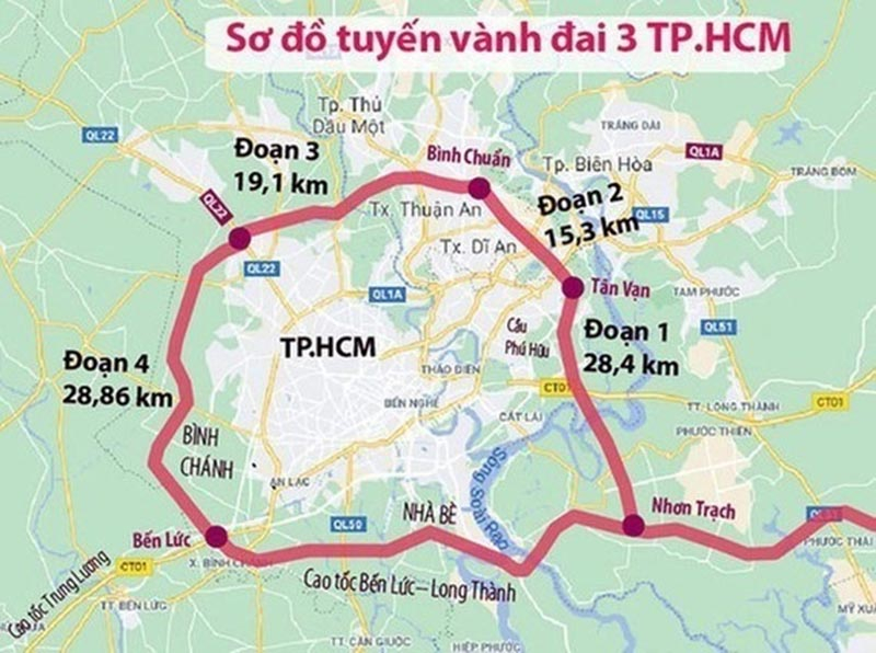 Dự án Vành đai 3 TP HCM có tổng chiều dài 76,34km, mốc tiến độ khởi công vào tháng 6/2023