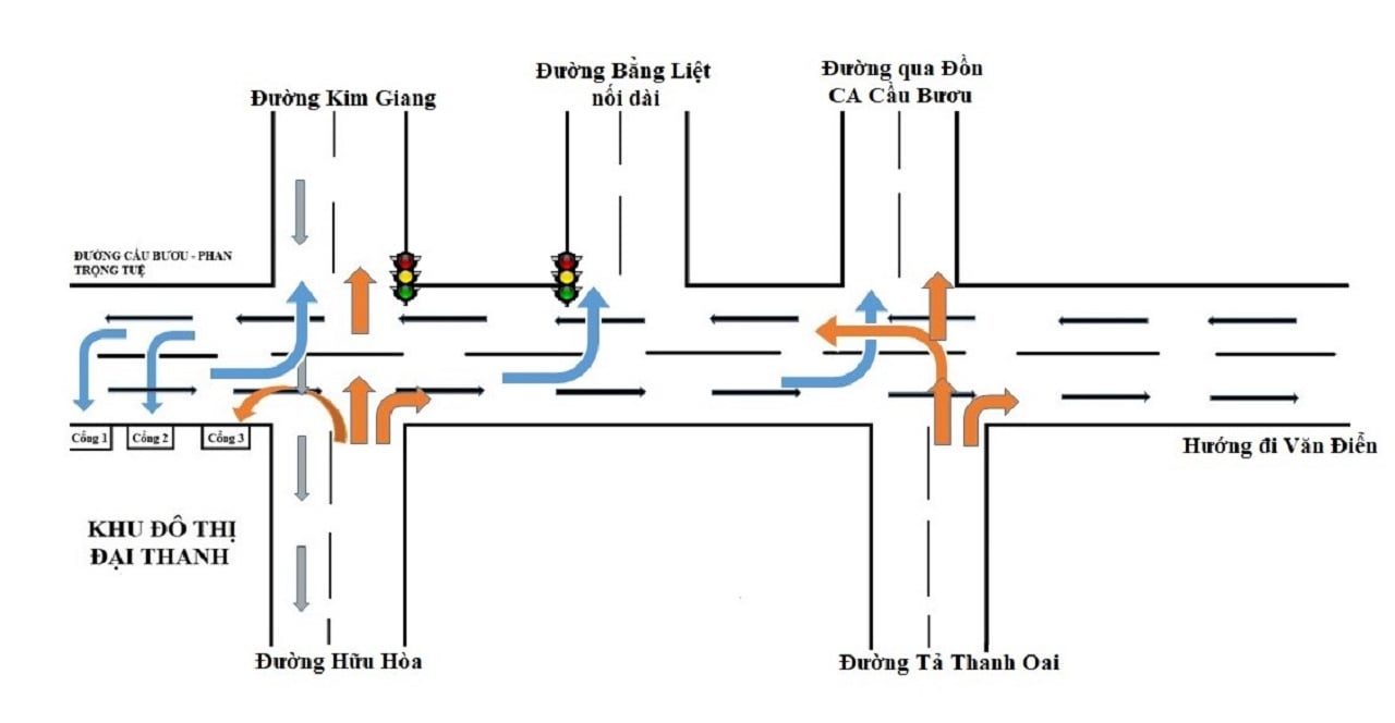 Mô tả khu vực giao thông cầu Tó với các nút giao cắt phức tạp