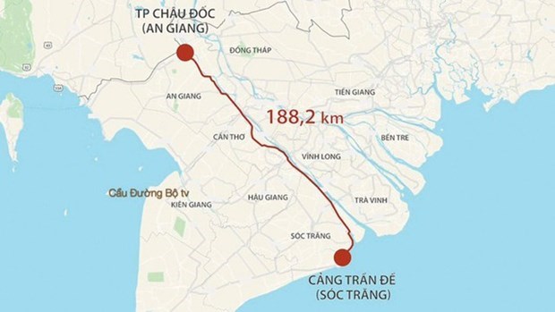 Dự án cao tốc Châu Đốc-Cần Thơ-Sóc Trăng có chiều dài hơn 188km. (Nguồn: Báo Chính phủ)