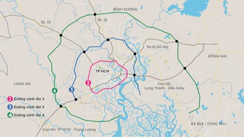 Dự án đường Vành đai 4 TP.HCM dài khoảng 200km, đi qua 5 tỉnh, thành gồm: Bà Rịa - Vũng Tàu, Đồng Nai, Bình Dương, TPHCM và Long An với vốn đầu tư 100.000 tỷ đồng - Ảnh chinhphu.vn